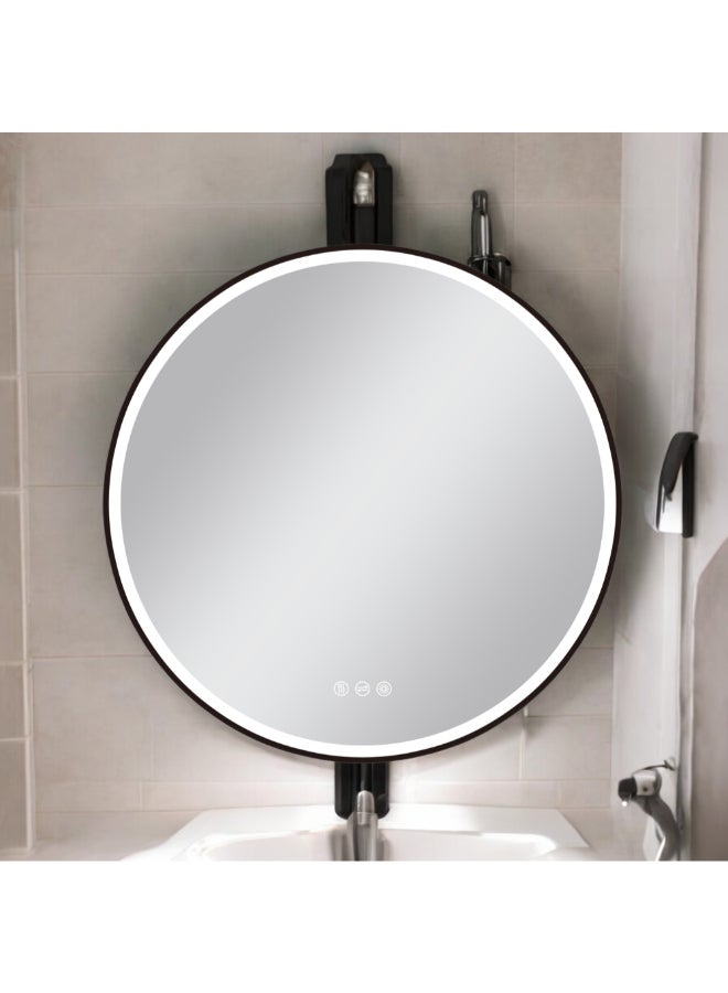 اكوا دروب مرآة حمام دائرية بإضاءة LED صديقة للبيئة وخالية من النحاس أسود 60 سم DWSF60RTF-BB - Image 2